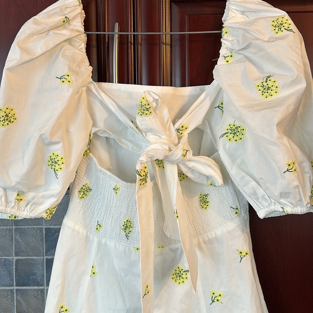 #106 - ZARA White Embroidered Poplin Long Dress -  Size Small - Picture 13 of 15